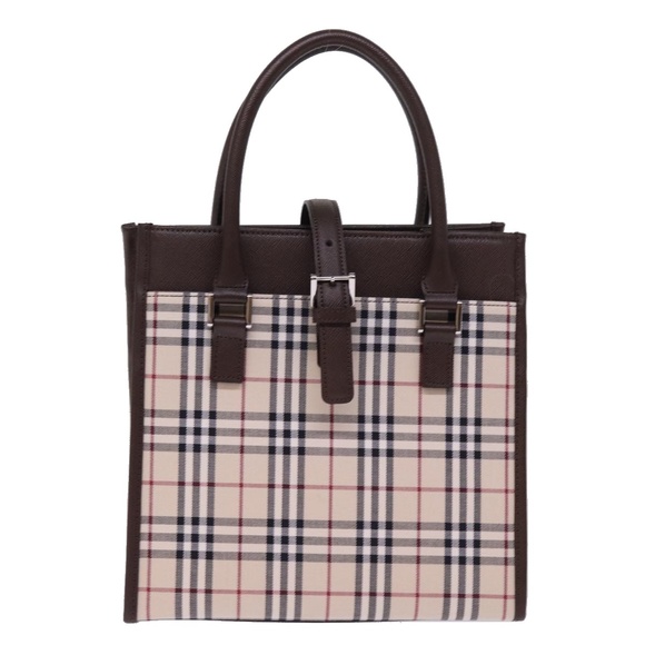 BURBERRY Nova Check Hand Bag Nylon Canvas Beige Auth mr245 - Picture 13 of 16